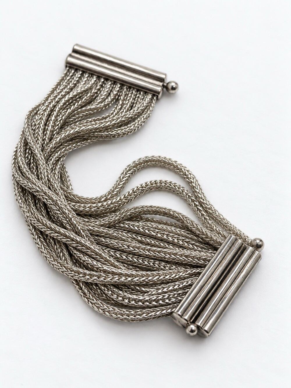 Italy 925 Sterling Silver 13 Multi-Strand Woven Chain Cuff Bracelet 7